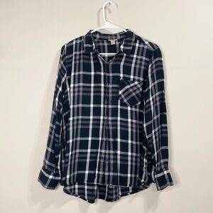 Woolrich Black White Plaid Button Up Top